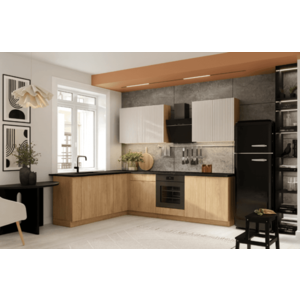 Artstolk Rohová kuchyňská linka SOFIA C | dub cremona/béžová 200-260 cm Provedení: s pracovní deskou obraz