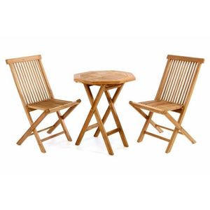 Divero Gardenay 339 Luxusní balkonový set z týkového dřeva, 1 stůl + 2 skládací židle obraz