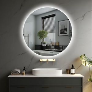 Kulaté koupelnové LED zrcadlo 70 cm s hodinami a odmlžováním obraz