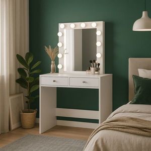 Toaletní stolek se zrcadlem a LED osvětlením, bílý, 100 cm obraz