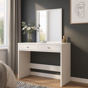Toaletní stolek bílý 100 × 50 cm se zrcadlem a zásuvkami obraz