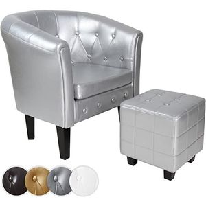 Miadomodo 88571 Klubové křeslo s taburetem Chesterfield, stříbrné obraz