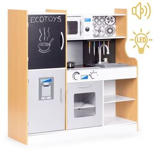 ECOTOYS Dětská kuchyňka s příslušenstvím a zvuky ELEN bílá/hnědá obraz