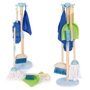 ECOTOYS Dřevěná úklidová sada pro děti CLEAN modrá obraz