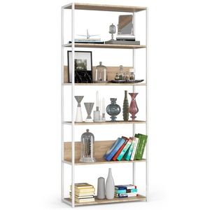 Ak furniture Knihovna Loft s kovovým rámem 80 cm bílá/dub sonoma obraz