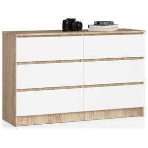 Ak furniture Komoda Kuba 120 cm 6 šuplíků dub sonoma/bílá obraz