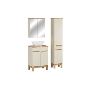 Comad Koupelnová sestava Bali Nature Lola s deskou, umyvadlem, skříňkami a zrcadlem 60 cm kašmírová/dub wotan obraz