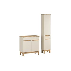 Comad Koupelnová sestava Bali Nature s deskou a skříňkami 80 cm kašmírová/dub wotan obraz