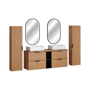 Comad Koupelnová sestava Casad Magic s deskou, umyvadly, skříňkami a LED zrcadlem 140 cm dub wotan obraz