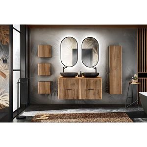 Comad Koupelnová sestava Casad s deskou, umyvadly, zrcadly a skříňkami 120 cm černá/dub wotan obraz