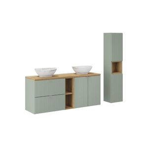 Comad Koupelnová sestava Line Reed Green se skřínkami a umyvadly 140 cm zelená/dub evoke obraz