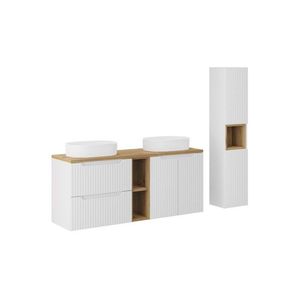 Comad Koupelnová sestava Nova White se skříňkami a umyvadly 140 cm bílá/dub evoke obraz