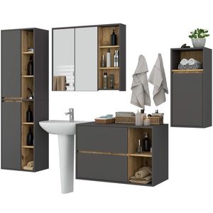 Ak furniture Koupelnová sestava VAMI grafitově šedý/dub artisan obraz