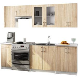 Ak furniture Kuchyňská linka Lima 240 cm prosklená bílá/dub sonoma obraz