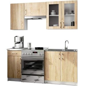 Ak furniture Kuchyňská linka Olivie 1, 8 m H720 prosklená bílá/dub sonoma obraz