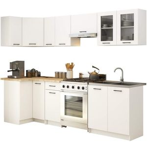 Ak furniture Kuchyňská rohová linka Olivie 3 m prosklená bílá/dub sonoma obraz