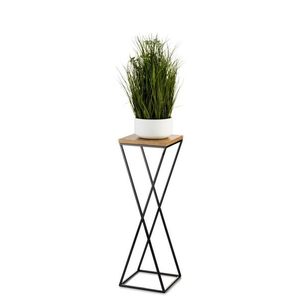 HowHomely Květinový stojan LOFT 70 cm černý/dub lancelot obraz