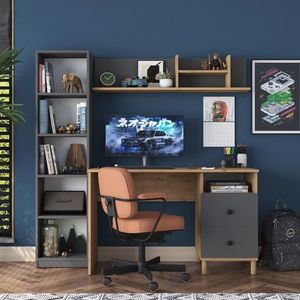 Kalune Design Moderní sada Darah s psacím stolem, knihovnou a policí ořech/antracit obraz