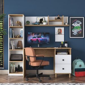 Kalune Design Moderní sada Darah s psacím stolem, knihovnou a policí ořech/bílá obraz