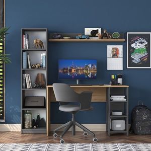 Kalune Design Moderní sada Megis s psacím stolem, knihovnou a policí ořech/antracit obraz