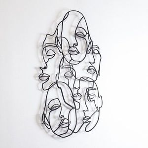 Wallity Nástěnná kovová dekorace Faces Line Art černá obraz