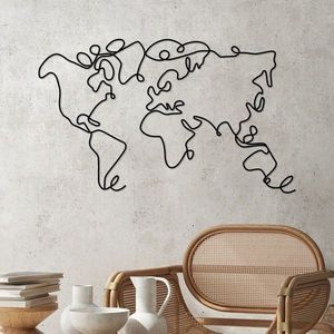 Wallity Nástěnná kovová dekorace World Map černá obraz