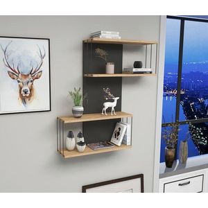 Kalune Design Nástěnná police DESTAN antracitová/borovice atlantic obraz