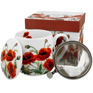 Duo Porcelánový hrnek se sítkem a víkem Poppies 430 ml vícebarevný obraz