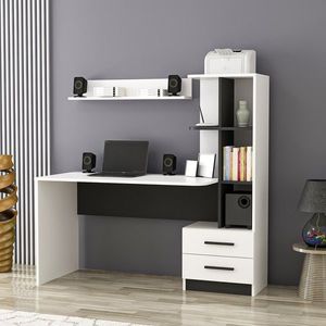 Kalune Design Psací stůl ALASKA s integrovaným regálem bílý/černý obraz