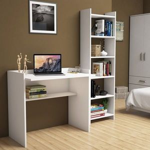Kalune Design Psací stůl KARMA s knihovnou bílý obraz
