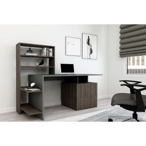 Kalune Design Psací stůl Melis s vestavěným regálem a skříňkou antracitový/ořech obraz