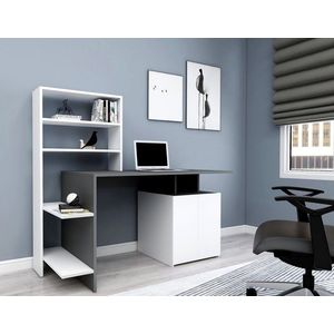 Kalune Design Psací stůl Melis s vestavěným regálem a skříňkou bílý/antracit obraz