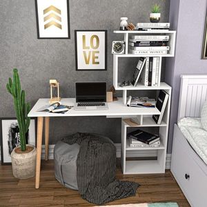 Kalune Design Psací stůl VINA s vestavěnou knihovnou bílý obraz