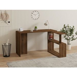Kalune Design Rohový psací stůl CAYKO s vestavěným regálem ořech obraz