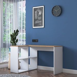 Kalune Design Rohový psací stůl Mario 120 cm s úložným regálem dub přírodní/bílý obraz