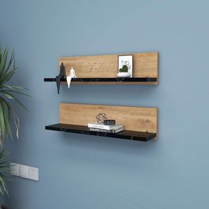 Kalune Design Sada 2 ks nástěnných polic BLACK černá/atlantská borovice obraz