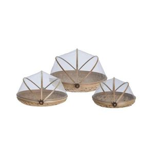 Excellent Houseware Sada 3 ks bambusových podnosů s moskytiérou YOLIA hnědá obraz