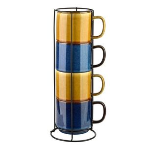 Affekdesign Sada 4 ks porcelánových hrnků EVIE 400 ml zlatá/modrá obraz