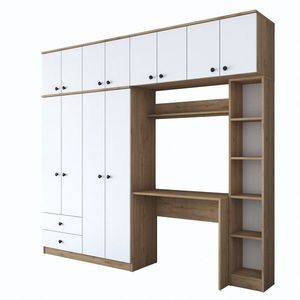 Kalune Design Sada dětského nábytku Baren s psacím stolem, šatní skříní a regálem bílá/ořech obraz