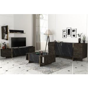 Kalune Design Sada nábytku do obývacího pokoje Veyron hnědá/mramor/zlatá obraz