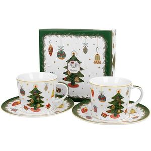 Duo Sada šálků s podšálkem CHRISTMAS TREE 2 ks 250 ml bílo-zelená obraz