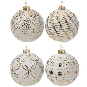 H&S Decoration Sada 12 ks skleněných vánočních baněk SPARKLY bílá/zlatá obraz