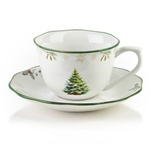 Affekdesign Vánoční šálek s podšálkem Santa Lila 220 ml bílo-zelený obraz