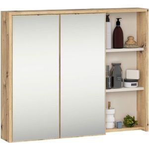 Ak furniture Závěsná koupelnová skříňka se zrcadlem VAMI 90 cm dub artisan/kašmírová obraz