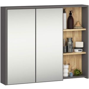 Ak furniture Závěsná koupelnová skříňka se zrcadlem VAMI 90 cm šedý grafit/dub artisan obraz