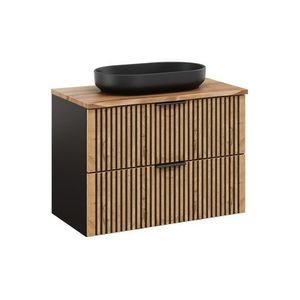 Comad Závěsná skříňka Casad Nature River s deskou a umyvadlem 80 cm dub wotan/černá obraz