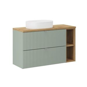 Comad Závěsná skříňka Line Reed Green s deskou a umyvadlem 100 cm zelená/dub evoke obraz