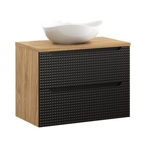 Comad Závěsná skříňka Luxor Black Cloud s deskou a umyvadlem 80 cm černá/dub olejovaný obraz