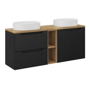 Comad Závěsná skříňka Nova Black s deskou a umyvadly 140 cm černá/dub evoke obraz