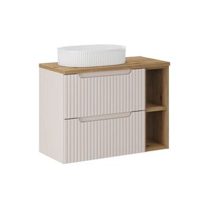 Comad Závěsná skříňka Nova Cashmere Beyond s deskou a umyvadlem 80 cm kašmírová/dub evoke obraz